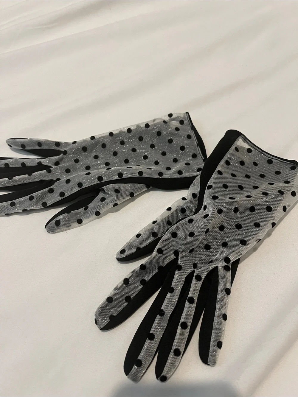 Polka Dot Sheer Gloves - Black and Gray